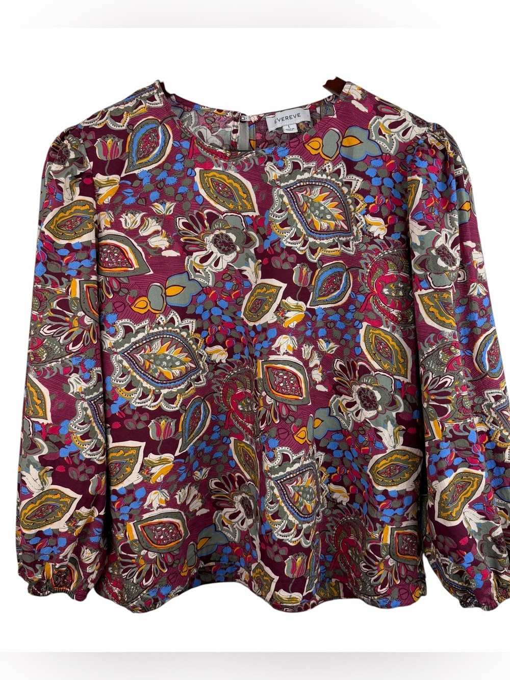 Evereve | Loura Purple Paisley Long-Sleeve Blouse